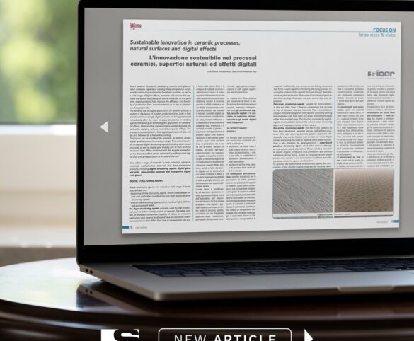 L’innovazione sostenibile nei processi ceramici, superfici naturali ed effetti digitali.